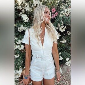 Show Me Your MuMu Cream Pearly White Outlaw Belted Denim Romper NWT